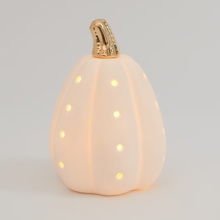 Lampion ceramiczny dynia Led dekoracja 14 cm (2)